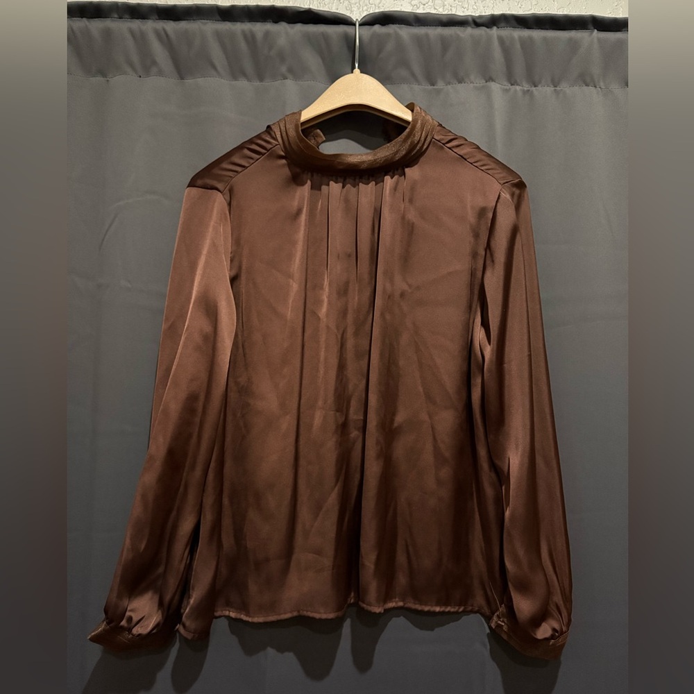 Zara mock neck brown blouse